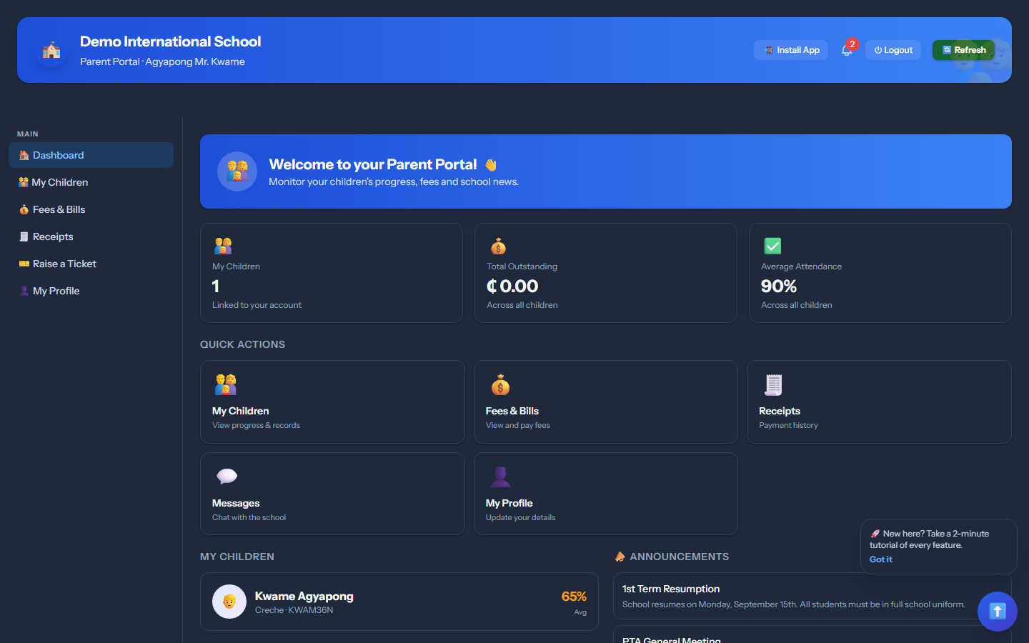 Dashboard - SchTrack screenshot